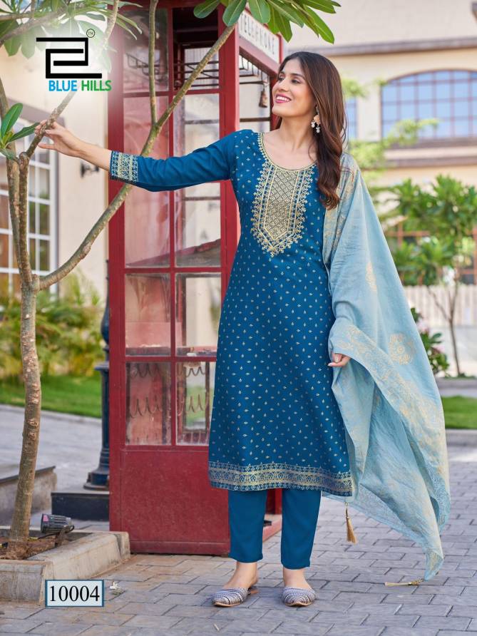 Royal Touch Vol 10 Nx By Blue Hills Rayon Foil Printed Kurti With Bottom Dupatta Wholesale Online
